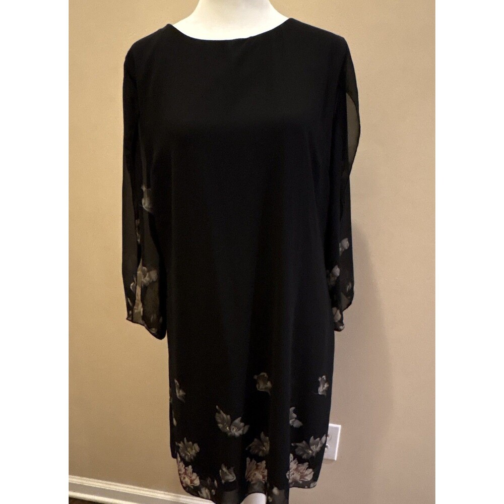 Grace Karin Womens Black Floral Chiffon V-Neck Sheath Dress Split 3/4 L
